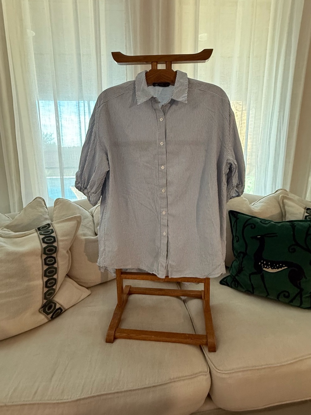 Zara Light Blue & White Pinstripe Button-Down Shirt